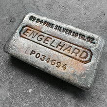 Load image into Gallery viewer, 10 oz Engelhard .999 Silver Poured bar - P Series -Stunning Sunset Orange Toning
