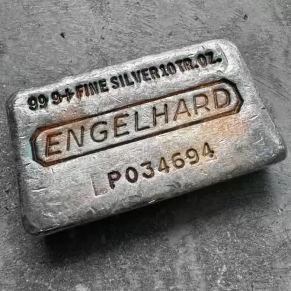 10 oz Engelhard .999 Silver Poured bar - P Series -Stunning Sunset Orange Toning