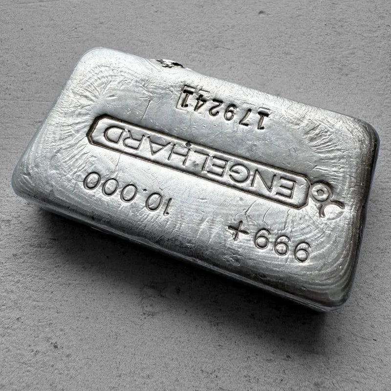 10 oz Engelhard .999 Silver Poured bar - Nice pour lines