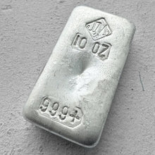 Load image into Gallery viewer, 10 oz Johnson Matthey .999 Silver Poured bar - Error Placement stamp
