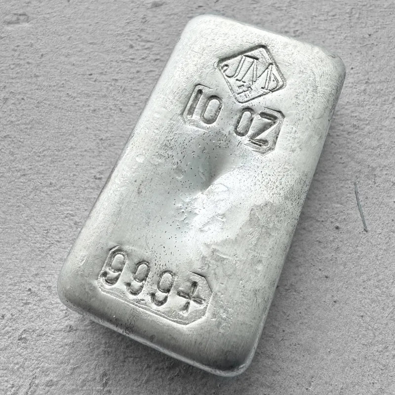 10 oz Johnson Matthey .999 Silver Poured bar - Error Placement stamp