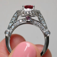 Load image into Gallery viewer, 14k White Gold natural 1.55ct Oval Ruby &amp; Diamond Engagement Ring

