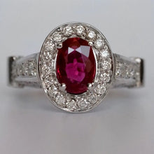 Load image into Gallery viewer, 14k White Gold natural 1.55ct Oval Ruby &amp; Diamond Engagement Ring
