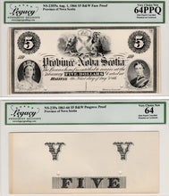 Load image into Gallery viewer, 1866 $5 Province of Nova Scotia including Face + Back Proofs
