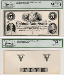 1866 $5 Province of Nova Scotia including Face + Back Proofs