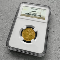 1893 O United States $5 Half Eagle Gold Coin NGC MS 61 - Scarce Orleans Mint