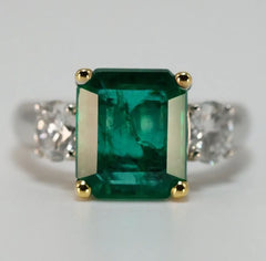 18K White and Yellow Gold 3.56ct Emerald Cocktail Ring Custom Made