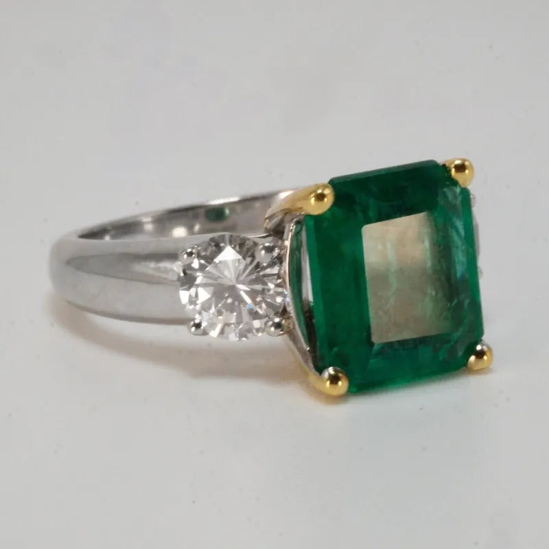 18K White and Yellow Gold 3.56ct Emerald Cocktail Ring Custom Made
