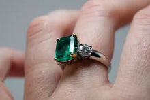 Load image into Gallery viewer, 18K White and Yellow Gold 3.56ct Emerald Cocktail Ring Custom Made
