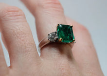 Load image into Gallery viewer, 18K White and Yellow Gold 3.56ct Emerald Cocktail Ring Custom Made
