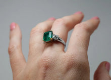 Load image into Gallery viewer, 18K White and Yellow Gold 3.56ct Emerald Cocktail Ring Custom Made
