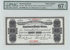 1902 Newfoundland 80 Cent Cash note Canada 80¢ NF-4bs Specimen PMG 67 EPQ