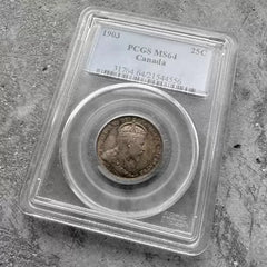 1903 Canada 25 Cents Quarter Silver Coin - PCGS GEM 64 with attractive patina