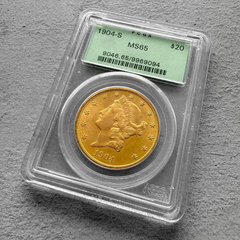 1904-S United States $20 Double Eagle Gold Coin - PCGS Green Label MS 65 Gem