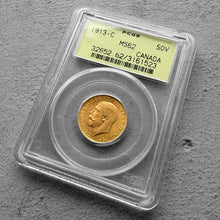 Load image into Gallery viewer, 1913 C Canada Sovereign Gold Coin - Choice Unc 62 - Old Green Holder!
