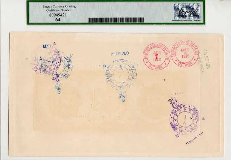 1913 $50 Royal Bank of Canada Montreal Face + Back Proof