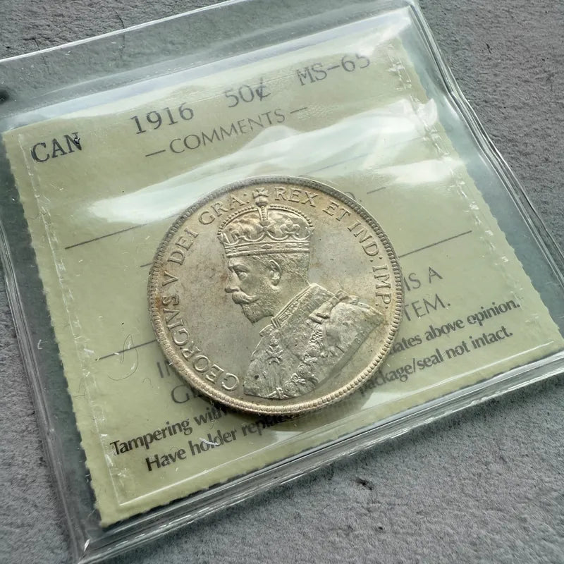 1916 Canada 50 Cent Coin ICCS MS 65 - Seldom seen in Gem!