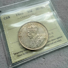 1916 Canada 50 Cent Coin ICCS MS 65 - Seldom seen in Gem!