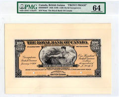 1920 $100 Royal Bank of Canada Georgetown Guiana PMG 64 Proof