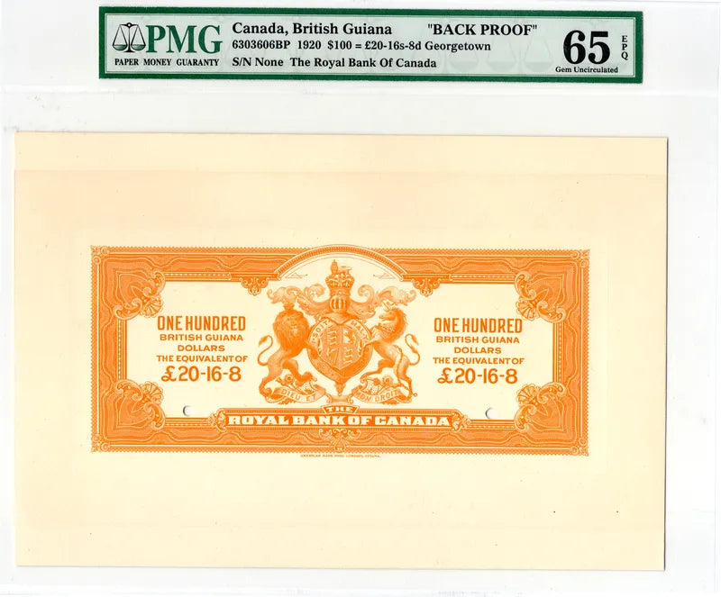 1920 $100 Royal Bank of Canada Georgetown Guiana PMG 64 Proof