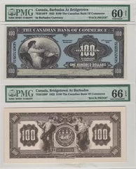 1922 $100 Canada Barbados At Bridgetown Face + Back Proof Pair - PMG Gem 60/66