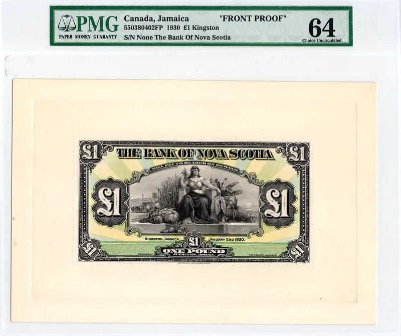 1930 £1 Pound Bank of Nova Scotia Canada Kingston Jamaica PMG 64 EPQ Specimen