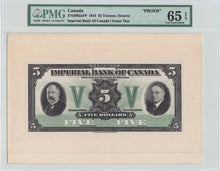 Load image into Gallery viewer, 1933 $5 Imperial Bank of Canada - Toronto - Proof PMG 65 EPQ
