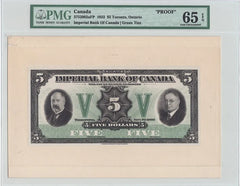 1933 $5 Imperial Bank of Canada - Toronto - Proof PMG 65 EPQ