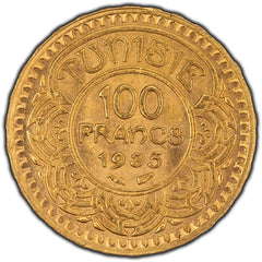 1935 Tunisia 100 Francs Gold Coin