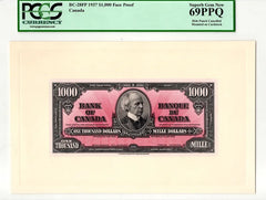 1937 $1000 Bank of Canada Face + Back Proof BC-28FP BC-28BP PCGS Gem 69PPQ