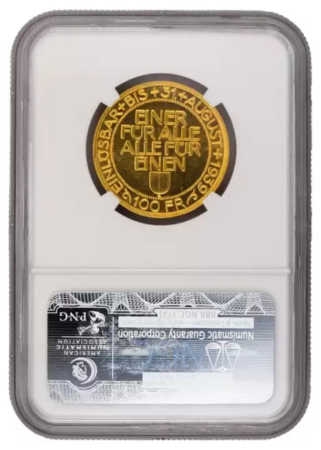 1939-B Switzerland 100 Francs Gold Coin Lucerne Festival - NGC MS-63