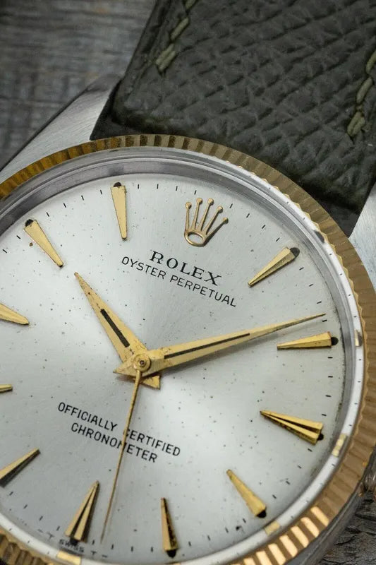 1958 Rolex Oyster Perpetual 6567 Two Tone Gold + Stainless- Tropical Patina dial
