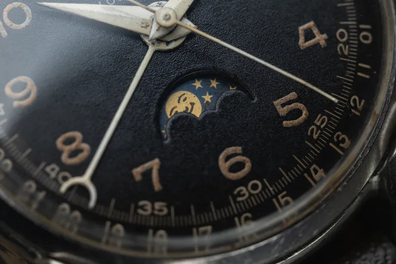 Vintage 1960s Ulysse Nardin Stainless Steel Triple Calendar Moonphase Black Dial