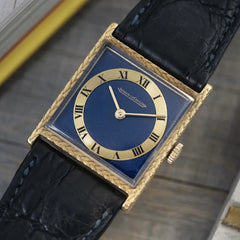 1970 Jaeger Lecoultre Tank solid 18k yellow Gold Wristwatch Blue Dial