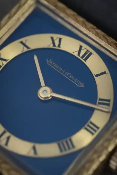 1970 Jaeger Lecoultre Tank solid 18k yellow Gold Wristwatch Blue Dial