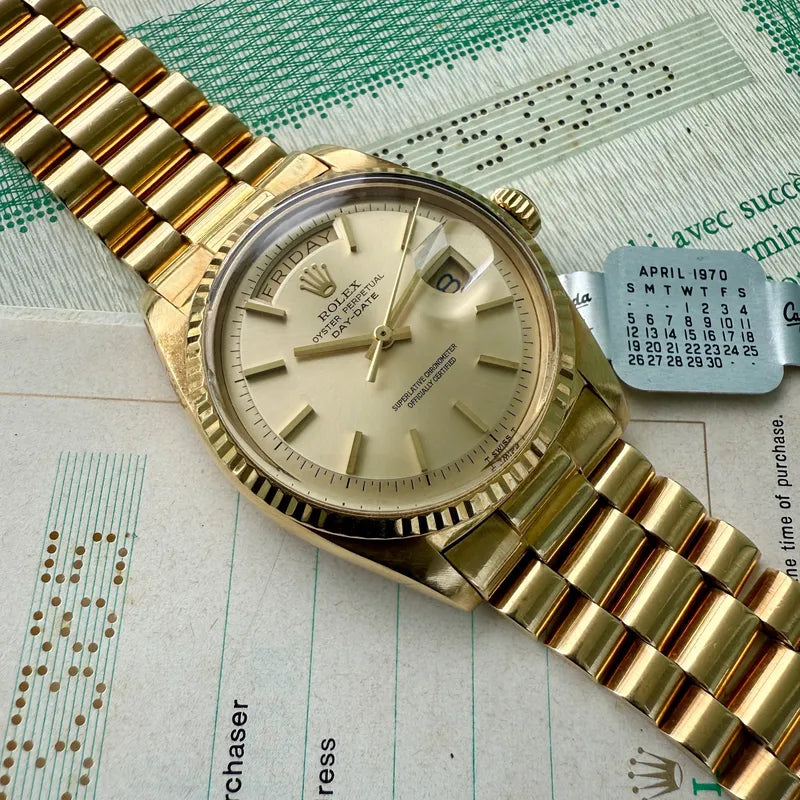 1972 Rolex President Solid Gold 1803 - Complete Set - Box + Papers