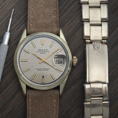 1973 Rolex 1550 Date Grey Mosaic Dial- Gold Plated case with Riveted Bracelet