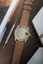 Load image into Gallery viewer, 1973 Rolex 1550 Date Grey Mosaic Dial- Gold Plated case with Riveted Bracelet
