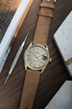 Load image into Gallery viewer, 1973 Rolex 1550 Date Grey Mosaic Dial- Gold Plated case with Riveted Bracelet
