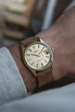 Load image into Gallery viewer, 1973 Rolex 1550 Date Grey Mosaic Dial- Gold Plated case with Riveted Bracelet
