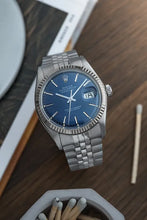 Load image into Gallery viewer, 1973 Rolex 1601 Datejust Stainless Steel &nbsp;Jubilee Blue to Tropical Purplish dial
