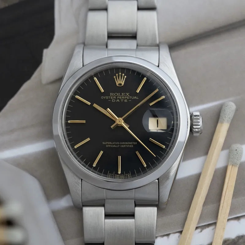 1975 Rolex Date - Serviced - Sigma Matte Black Dial + Gold Markers / Hands