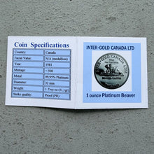 Load image into Gallery viewer, 1981 Engelhard Inter Gold Canada Platinum Beaver - 1 oz
