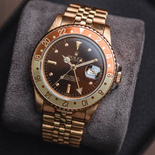 Load image into Gallery viewer, 1984 Rolex 16758 Yellow Gold GMT Master Vintage Nipple Dial Rootbeer

