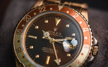 Load image into Gallery viewer, 1984 Rolex 16758 Yellow Gold GMT Master Vintage Nipple Dial Rootbeer
