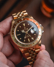 Load image into Gallery viewer, 1984 Rolex 16758 Yellow Gold GMT Master Vintage Nipple Dial Rootbeer

