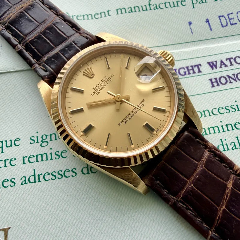 1984 Rolex 31mm Datejust 18k Gold dial 68278 - Box and Papers