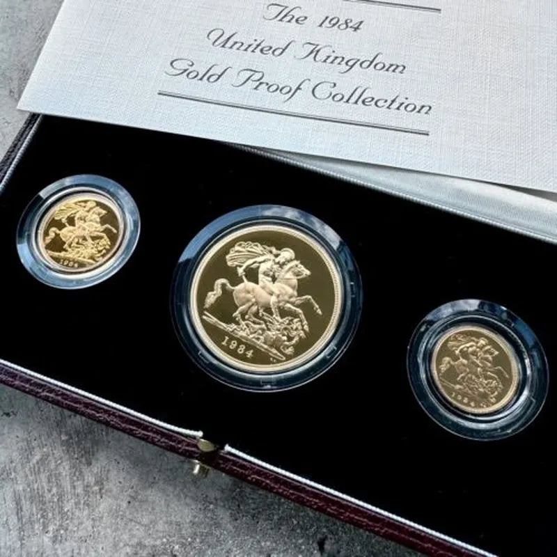 1984 United Kingdom 3pc Proof Gold 5 Pound, 1, 1/2 Sovereign Set 1.5301 AGW