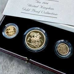 1984 United Kingdom 3pc Proof Gold 5 Pound, 1, 1/2 Sovereign Set 1.5301 AGW