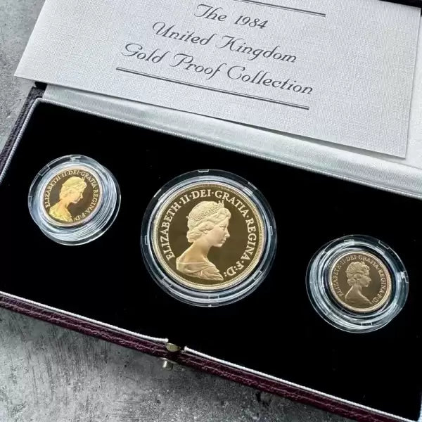 1984 United Kingdom 3pc Proof Gold 5 Pound, 1, 1/2 Sovereign Set 1.5301 AGW